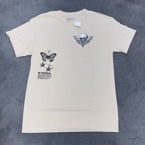 RETROFIT Graphic T Shirt Butterfly Skull Moth EVOLVE Print Cream Mens Medium